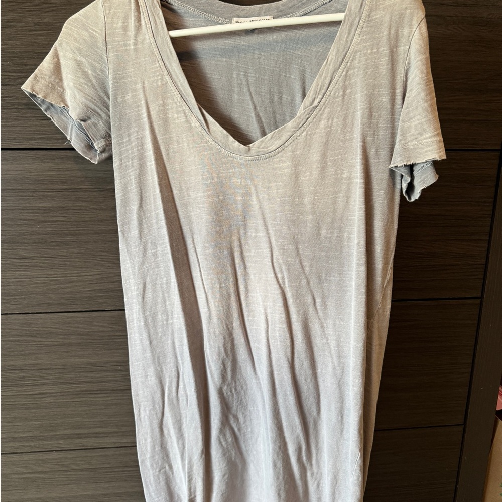 James Perse Light Gray V-Neck Short Sleeve T-shirt Dress